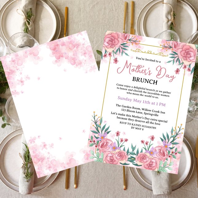 Invitación Brunch del Día de la Madre Botánica de Rubor Rosa (Subido por el creador)