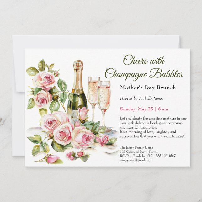 Invitación Brunch del Día de la Madre – Brindis con Burbujas  (Anverso)
