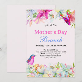 Invitación Brunch del día de la madre color de agua floral ro