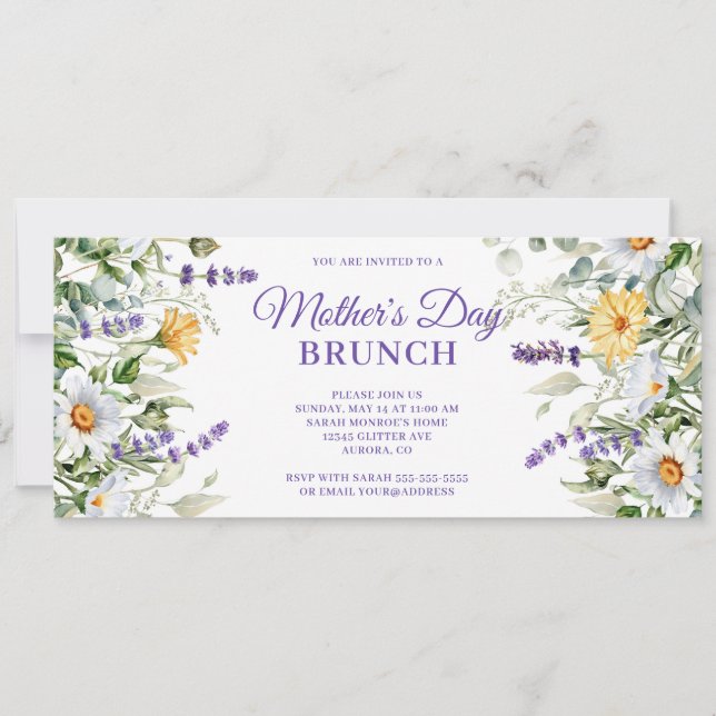 Invitación Brunch del Día de la Madre con acuarela de flores  (Anverso)
