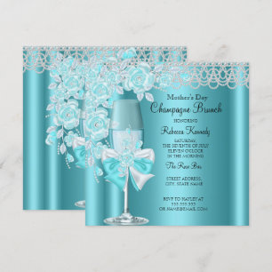 Invitación Brunch del Día de la Madre con champán y rosa azul