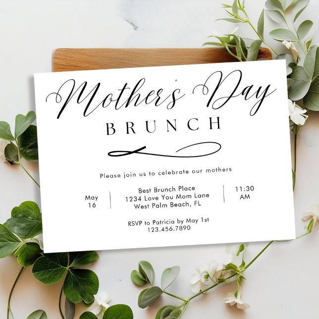 Invitación Brunch del Día de la Madre con escritura simple en (Subido por el creador)