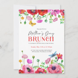 Invitación Brunch del Día de la Madre con Floral de color roj