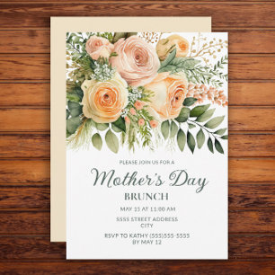 Invitación Brunch del Día de la Madre con Floral de Melocotón