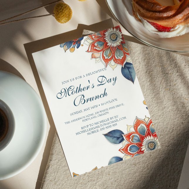 Invitación Brunch del Día de la Madre con flores abstractas (Subido por el creador)