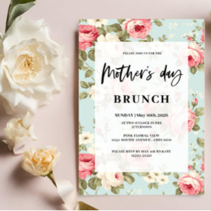 Invitación Brunch del Día de la Madre con flores de primavera