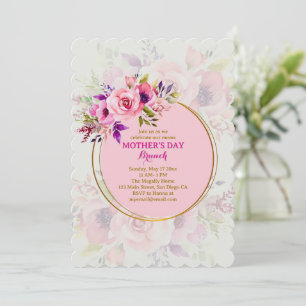 Invitación Brunch del Día de la Madre con flores rosadas en a
