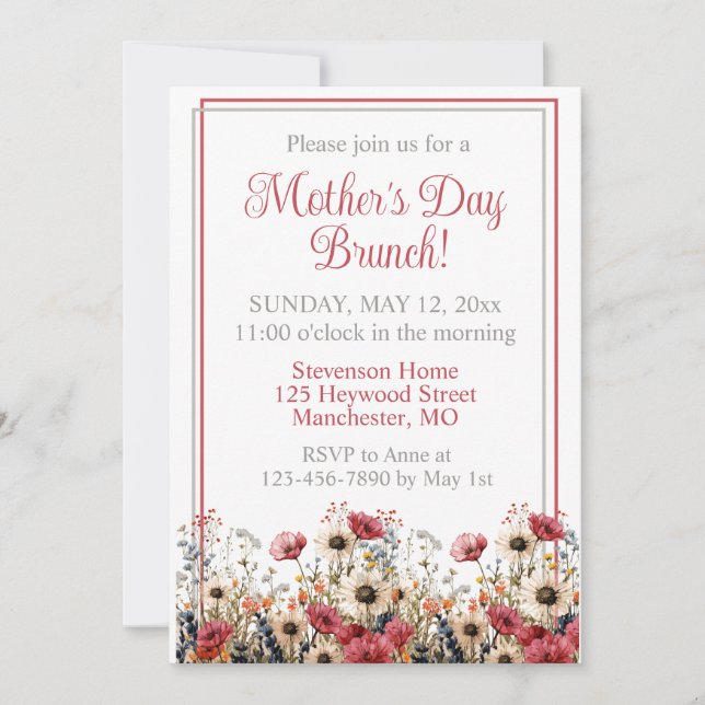 Invitación Brunch del Día de la Madre con flores silvestres d (Anverso)