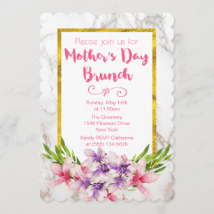 Invitación Brunch del Día de la Madre con Magnolias Rosadas y