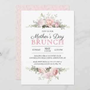 Invitación Brunch del Día de la Madre con Rosas Rosa Rosadas
