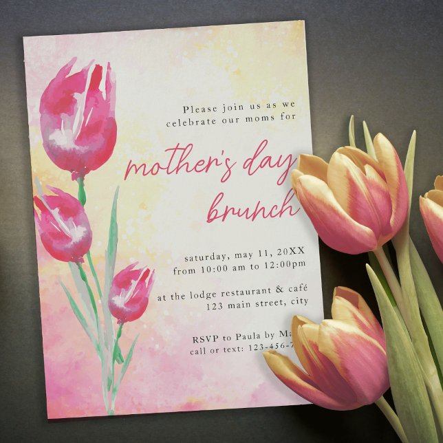 Invitación Brunch del Día de la Madre con Tulipán Rosa (Subido por el creador)