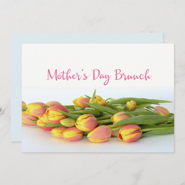Invitación Brunch del Día de la Madre con tulipanes amarillos (Anverso / Reverso)