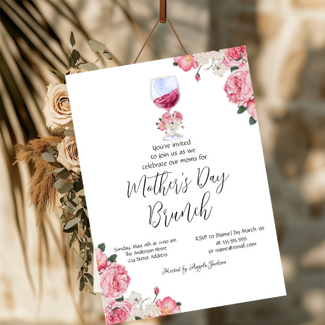 Invitación Brunch del Día de la Madre con Vidrio de Flores (Subido por el creador)