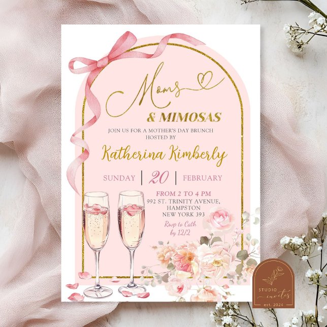 Invitación Brunch del Día de la Madre de Bow Rosado (Subido por el creador)