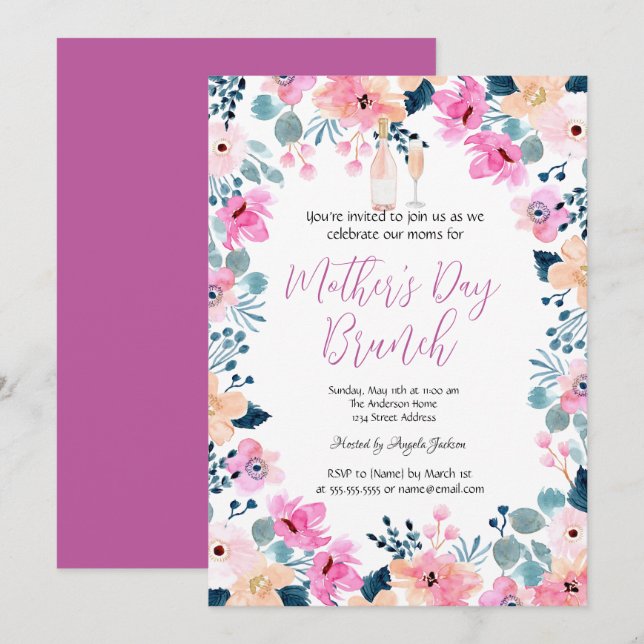Invitación Brunch del Día de la Madre de las Flores de Primav (Anverso / Reverso)