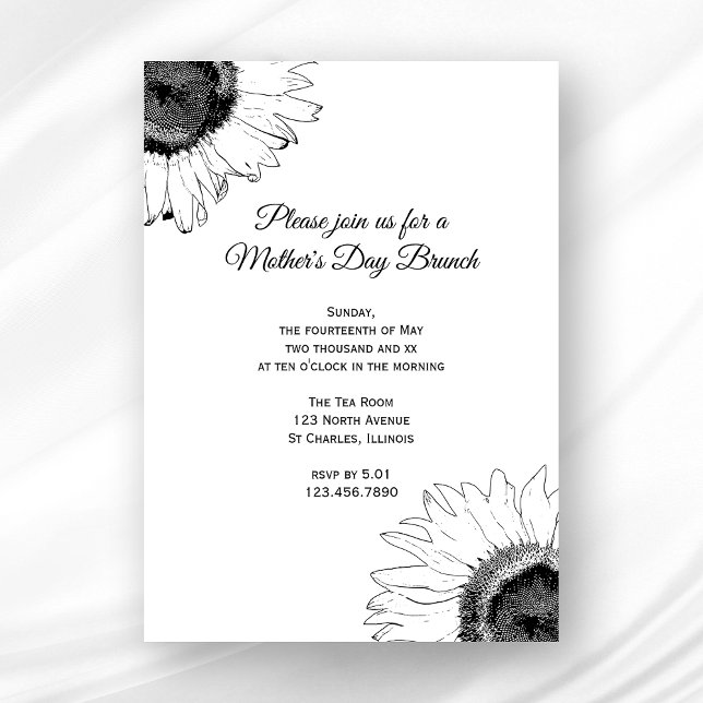 Invitación Brunch del Día de la Madre de los girasoles blanco (Subido por el creador)