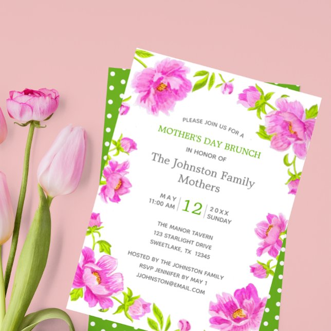 Invitación Brunch del Día de la Madre de los Peonies Rosados  (Subido por el creador)
