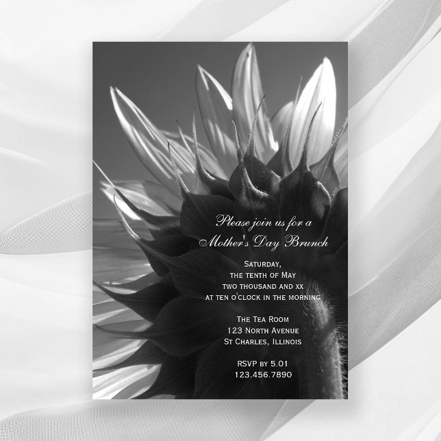 Invitación Brunch del Día de la Madre del Girasol blanco y ne (Subido por el creador)