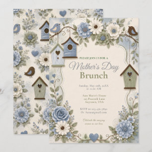 Invitación Brunch del Día de la Madre en azul polvoriento