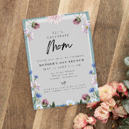 Invitación Brunch del día de la madre en azul polvoriento flo