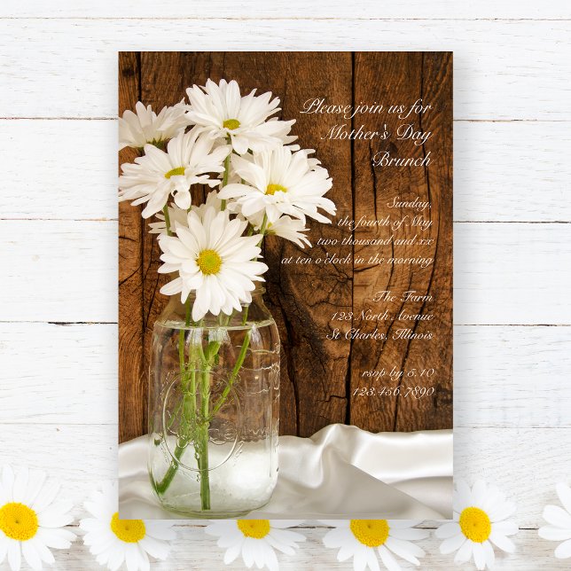 Invitación Brunch del Día de la Madre en Mason Jar y Daisies (Subido por el creador)