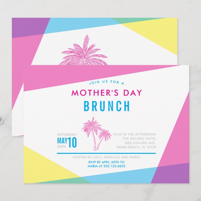 Invitación Brunch del Día de la Madre en Miami Nights (Anverso / Reverso)