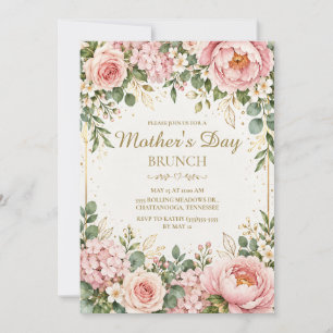 Invitación Brunch del Día de la Madre en Rosa Sonrojado Flora
