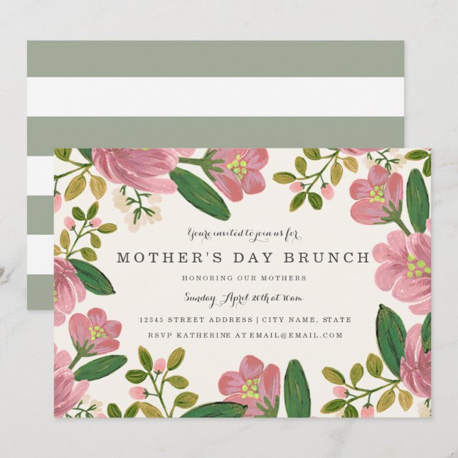 Invitación Brunch del Día de la Madre en Rubor Bouquet (Anverso / Reverso)