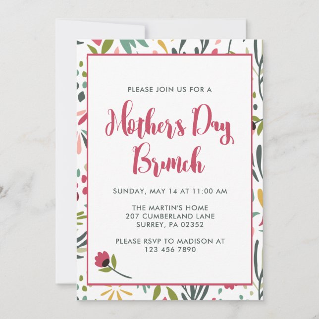 Invitación Brunch del Día de la Madre Floral (Anverso)