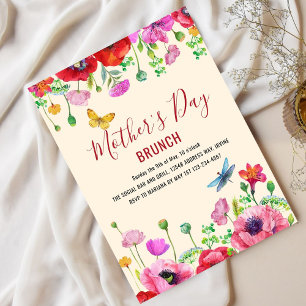 Invitación Brunch del Día de la Madre Floral Acuarela Rojo Be