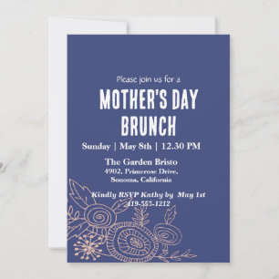 Invitación Brunch del Día de la Madre Floral Azul simple