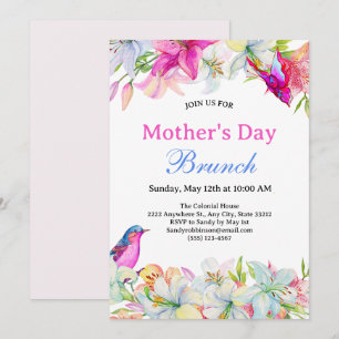 Invitación Brunch del Día de la Madre Floral de color de agua