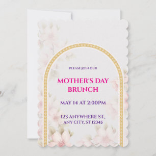 Invitación Brunch del Día de la Madre, Floral Rosa Acuarela