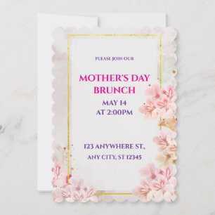 Invitación Brunch del Día de la Madre, Floral Rosa Acuarela