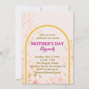 Invitación Brunch del Día de la Madre Floral Rosa Elegante, A