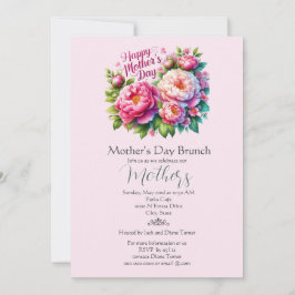 Invitación Brunch del Día de la Madre Floral Rosa Festivo