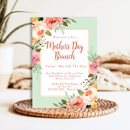 Invitación Brunch del Día de la Madre Floral Rosa Melocotón M