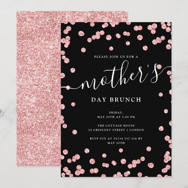 Invitación Brunch del Día de la Madre Negra de Oro Rosa  (Anverso / Reverso)