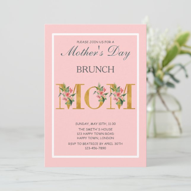 Invitación BRUNCH DEL DÍA DE LA MADRE personalizable (Anverso de pie)