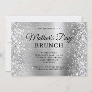 Invitación Brunch del Día de la Madre Purpurina de Plata y Re