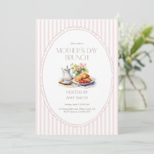 Invitación Brunch del Día de la Madre Rayas Rosadas Desayuno