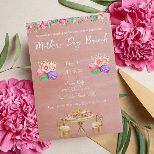 Invitación Brunch del Día de la Madre, Rosa con polvo floral