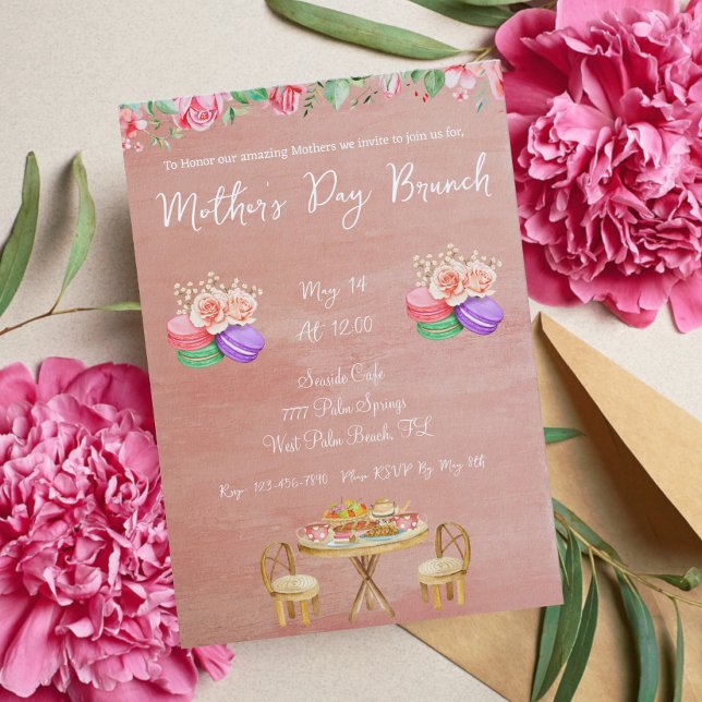 Invitación Brunch del Día de la Madre, Rosa con polvo floral (Subido por el creador)