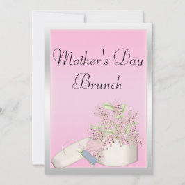 Invitación Brunch del Día de la Madre Rosa Floral y Plata