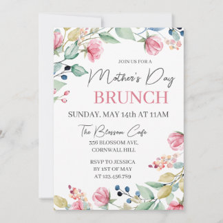 Invitación Brunch del Día de la Madre Verdor Floral Rosa