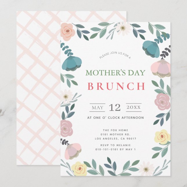 Invitación Brunch del Día de las Madres Blancas de los Jardín (Anverso / Reverso)