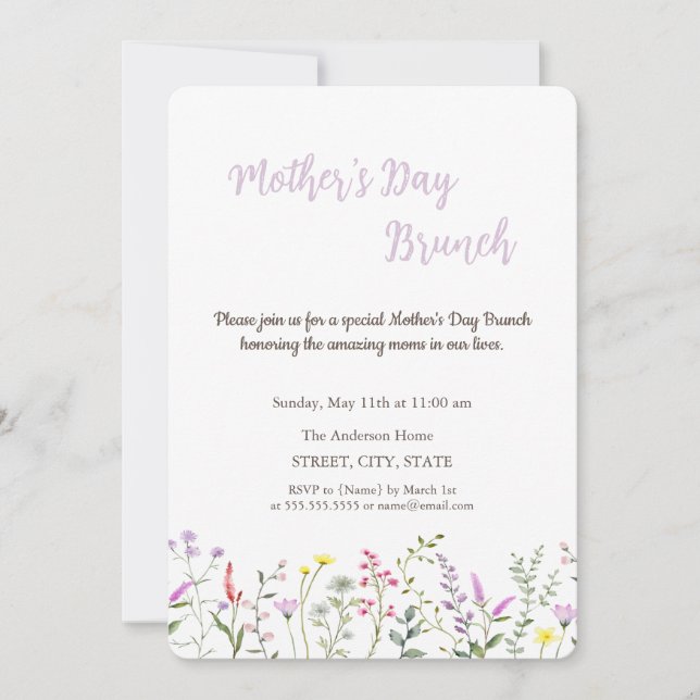 Invitación Brunch del Día de las Madres con Flor de Agua (Anverso)