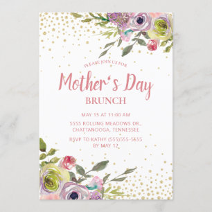 Invitación Brunch del Día de las Madres con flores rosadas y