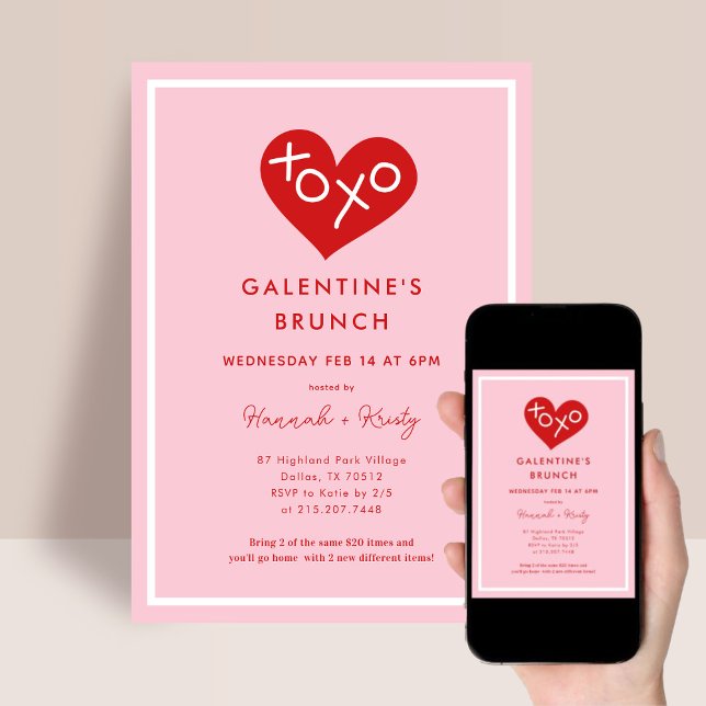 Invitación Brunch del Día de Retro XOXO Galentine (Subido por el creador)