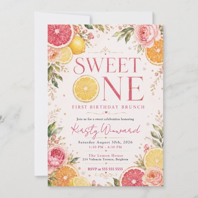 Invitación Brunch del Primer Cumpleaños de Sweet One (Anverso)